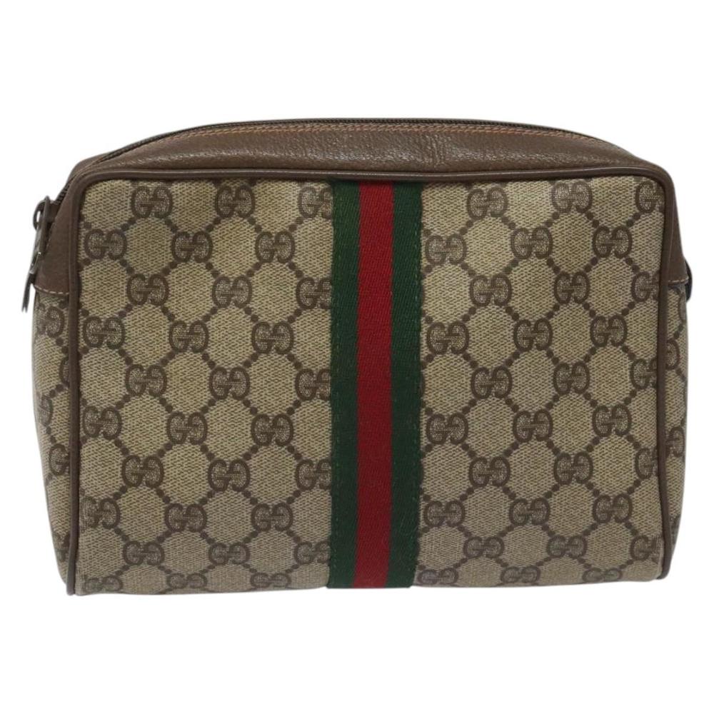 GUCCI GG Supreme Web Sherry Line Clutch Bag PVC Beige Red 89 01 012 Auth th5649 - Picture 13 of 16